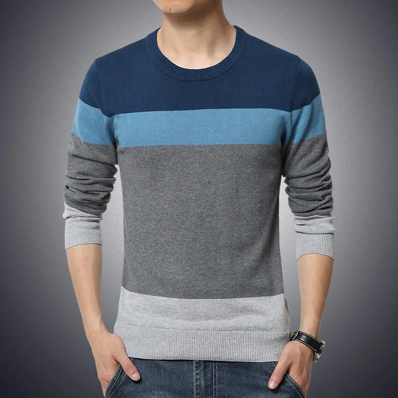 Pull Homme O-Neck Rayé Slim Fit - Tricot Casual Automne/Hiver