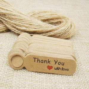 Étiquettes Prix Kraft Vierges 5x3 cm - 100 pcs + Ficelle Chanvre