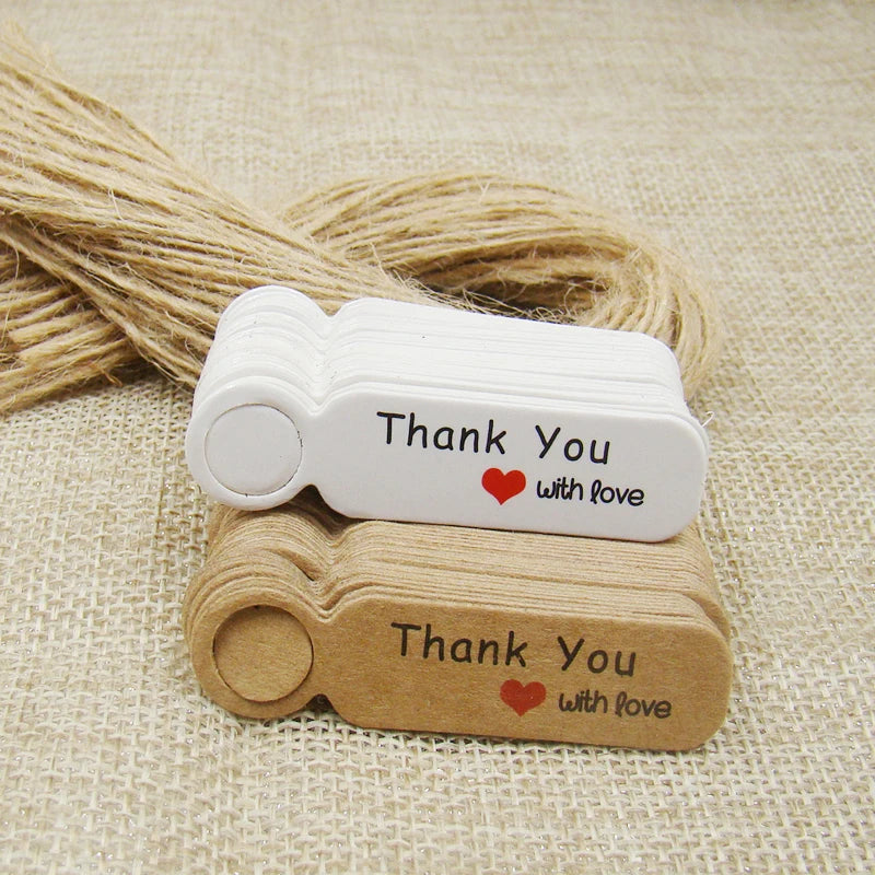 Étiquettes Prix Kraft Vierges 5x3 cm - 100 pcs + Ficelle Chanvre