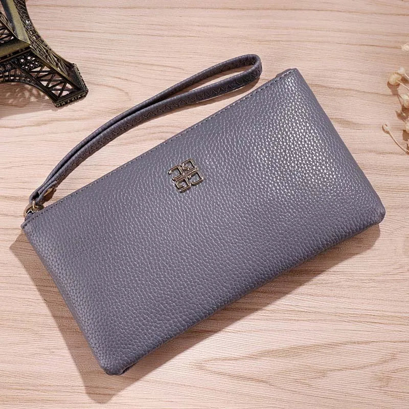 Portefeuille Femme Long Cuir - Grain Litchi avec Poche Téléphone et Zip
