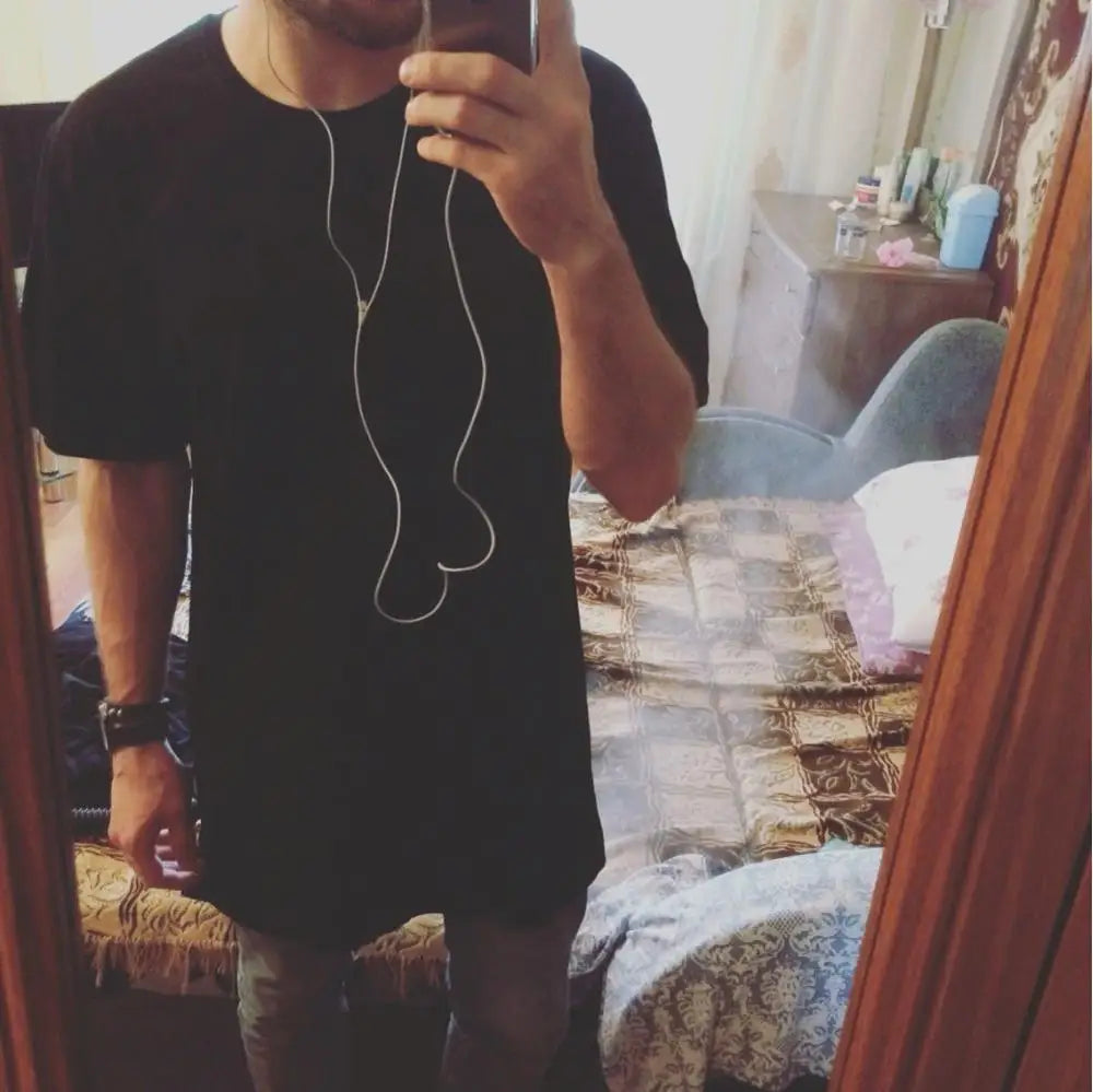 T-Shirt Homme Noir Long Hip Hop - Streetwear Tendance 2026