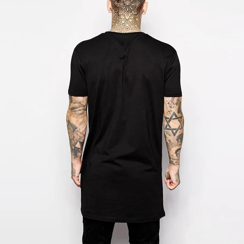 T-Shirt Homme Noir Long Hip Hop - Streetwear Tendance 2026