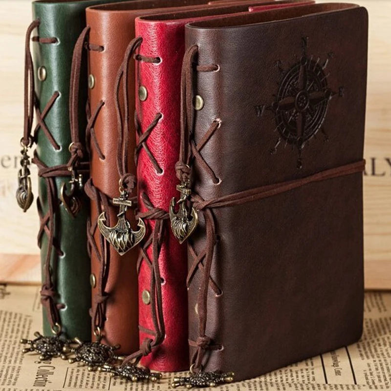 Carnet de Notes Spirale Rétro Cuir PU Ancre Pirate - Journal de Voyage