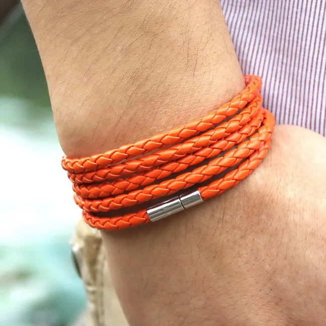 Bracelet Cuir Noir Rétro - Multi Tours Style Biker