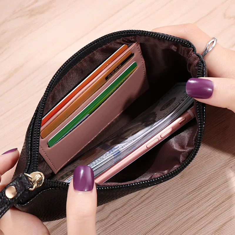 Portefeuille Femme Long Cuir - Grain Litchi avec Poche Téléphone et Zip