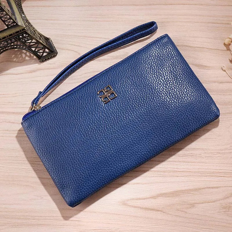 Portefeuille Femme Long Cuir - Grain Litchi avec Poche Téléphone et Zip