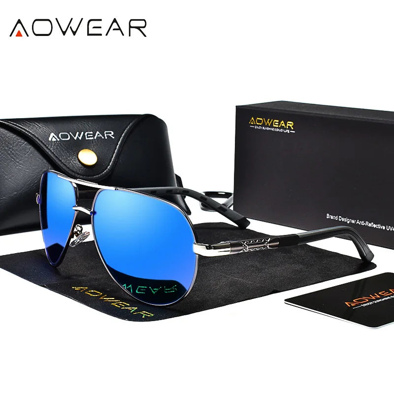 Lunettes de Soleil Aviateur Polarisées Aowear - Aluminium Homme Conduite