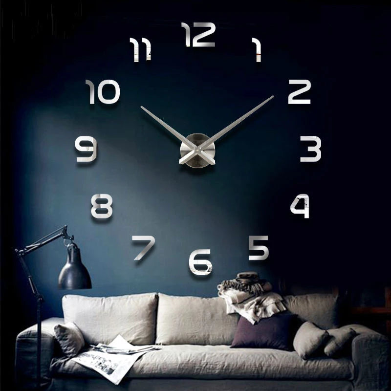 Horloge Murale 3D Miroir DIY - Grande Taille pour Salon ou Bureau