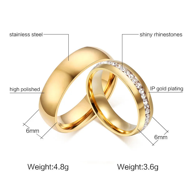 Alliance Acier Inoxydable Dorée Homme/Femme - Bague de Mariage Simple