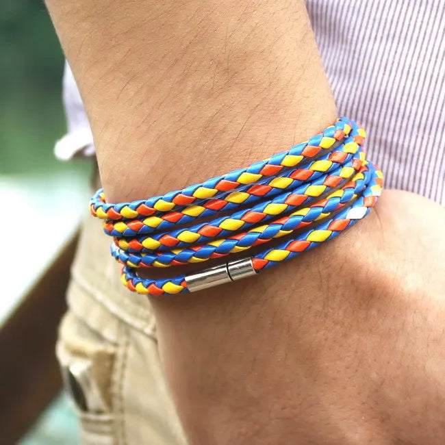 Bracelet Cuir Noir Rétro - Multi Tours Style Biker