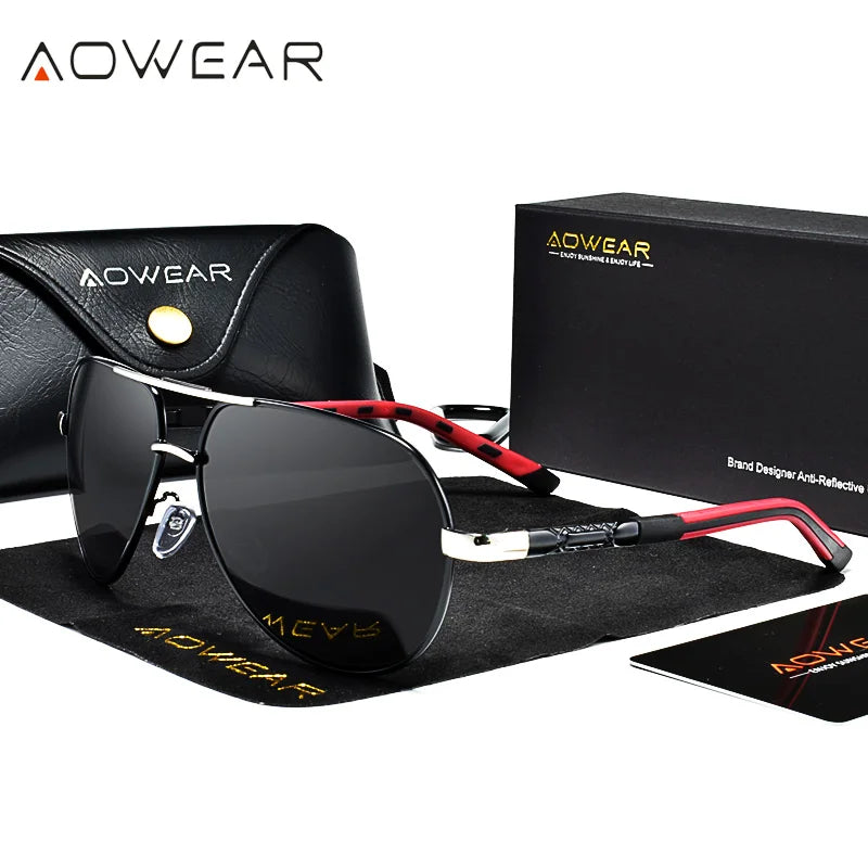 Lunettes de Soleil Aviateur Polarisées Aowear - Aluminium Homme Conduite