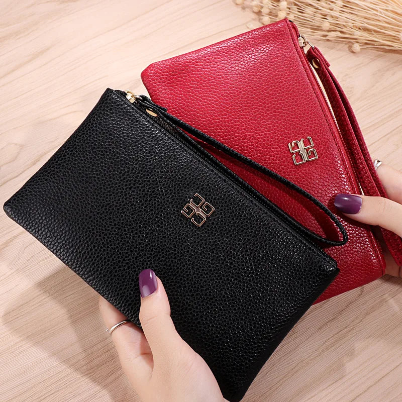 Portefeuille Femme Long Cuir - Grain Litchi avec Poche Téléphone et Zip