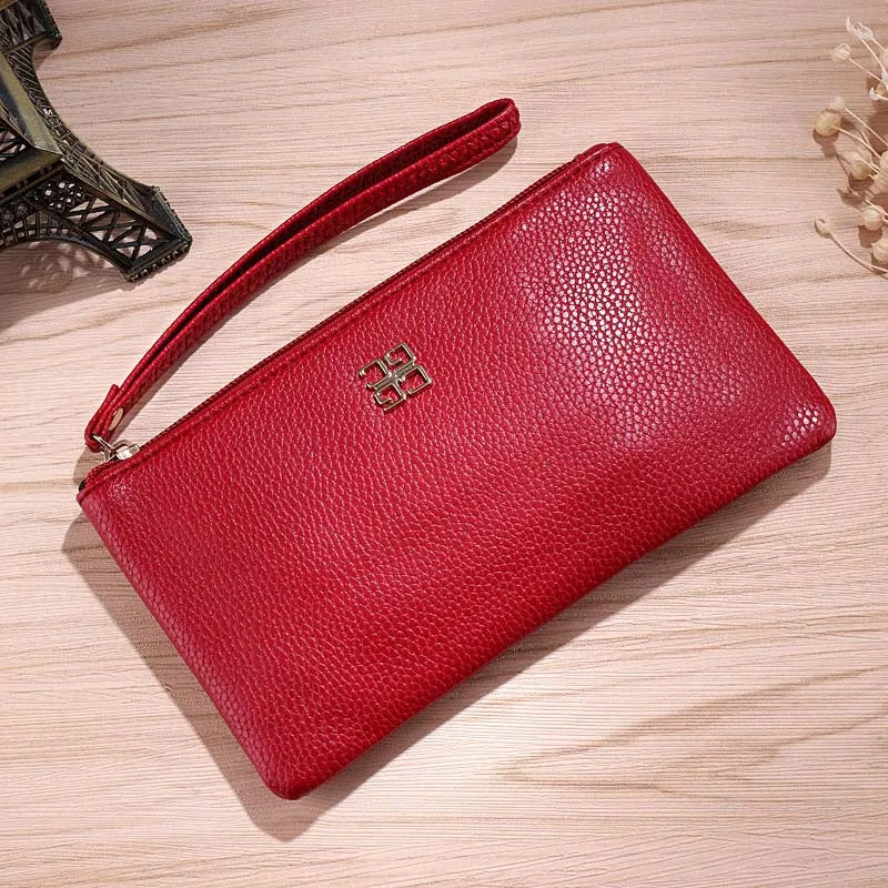 Portefeuille Femme Long Cuir - Grain Litchi avec Poche Téléphone et Zip