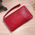 Portefeuille Femme Long Cuir - Grain Litchi avec Poche Téléphone et Zip