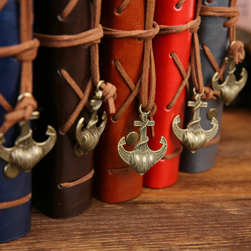 Carnet de Notes Spirale Rétro Cuir PU Ancre Pirate - Journal de Voyage