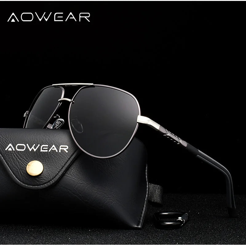 Lunettes de Soleil Aviateur Polarisées Aowear - Aluminium Homme Conduite