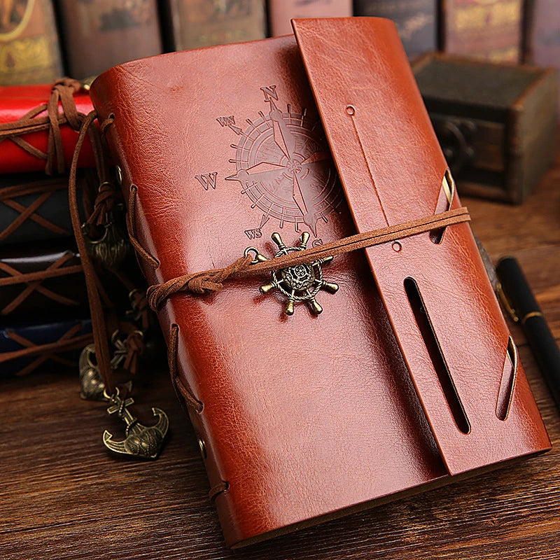 Carnet de Notes Spirale Rétro Cuir PU Ancre Pirate - Journal de Voyage
