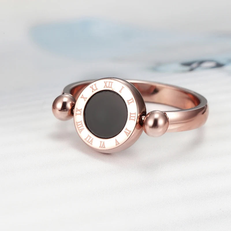 Bague Émail et Coquillage Tournante - Design Classique Femme avec Numéros Romains