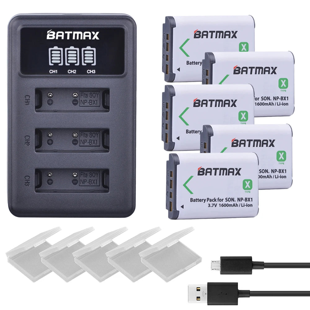 Batterie NP-BX1 + Chargeur 3 Slots LCD pour Sony RX100, WX500, HX300