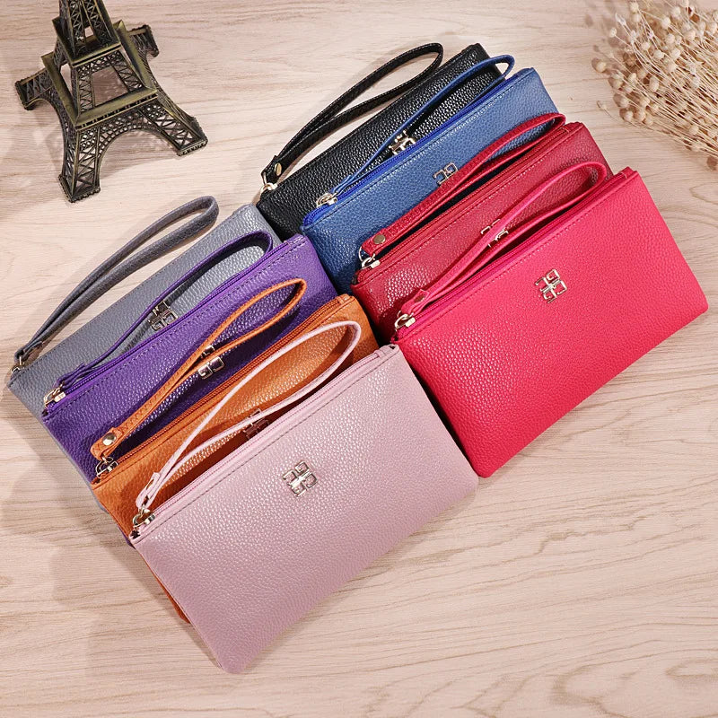 Portefeuille Femme Long Cuir - Grain Litchi avec Poche Téléphone et Zip