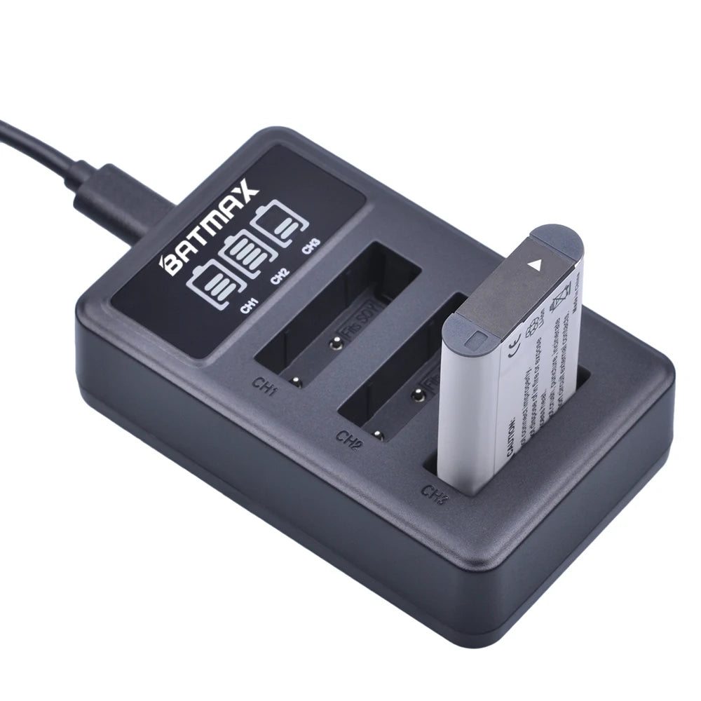 Batterie NP-BX1 + Chargeur 3 Slots LCD pour Sony RX100, WX500, HX300