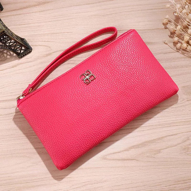 Portefeuille Femme Long Cuir - Grain Litchi avec Poche Téléphone et Zip