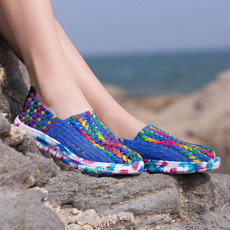 Chaussures Femme Été Plates Tissées - Loafers Casual Respirantes