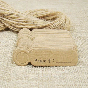 Étiquettes Prix Kraft Vierges 5x3 cm - 100 pcs + Ficelle Chanvre