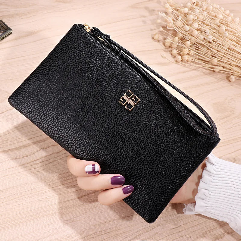 Portefeuille Femme Long Cuir - Grain Litchi avec Poche Téléphone et Zip