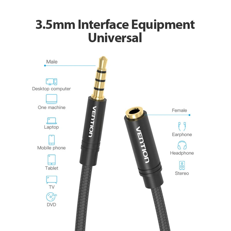 Câble Extension Jack 3.5 mm AUX - Pour Voiture, PC, TV, Smartphone