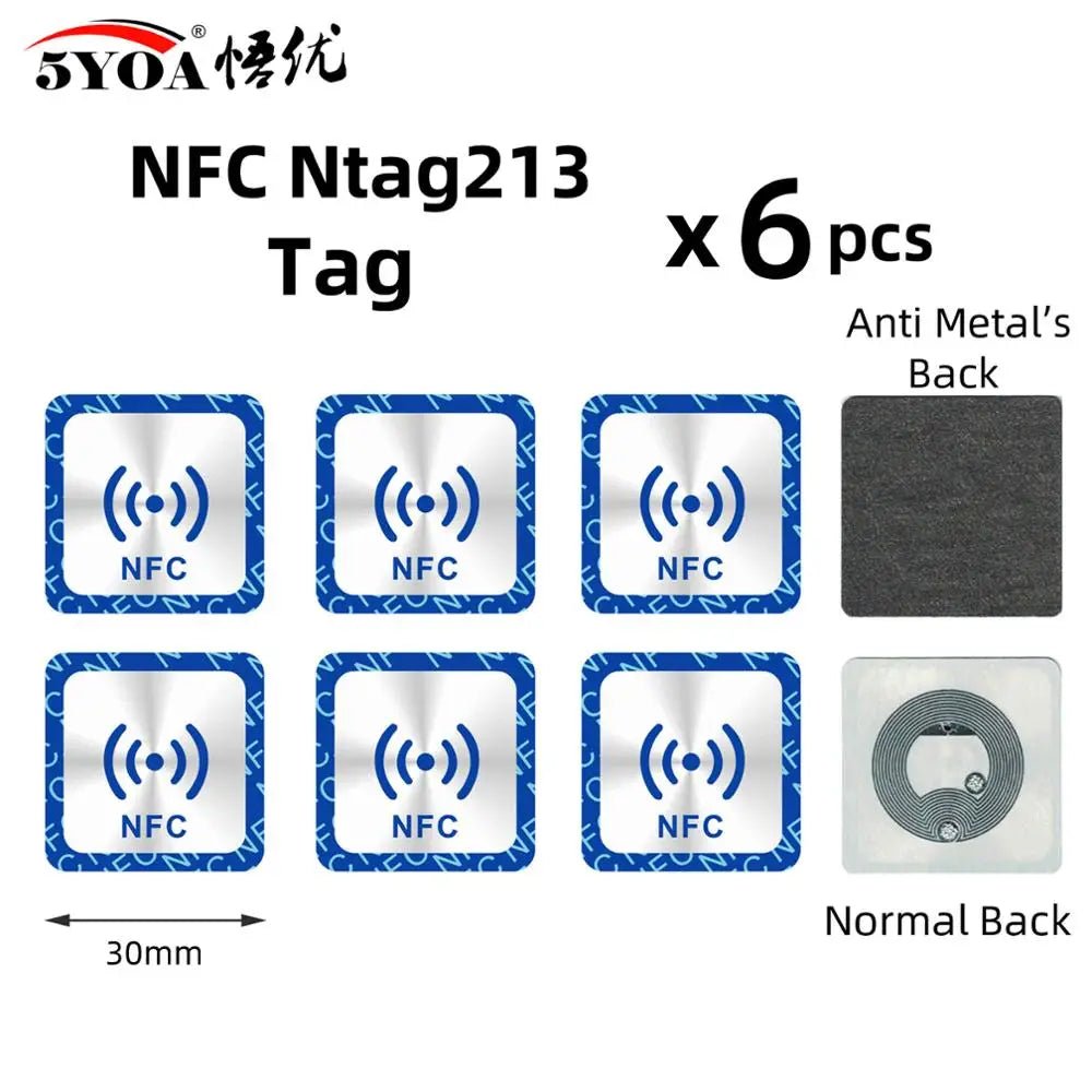 Étiquettes NFC NTAG213 - Lot de 6 Stickers 13.56 MHz pour Automatisation