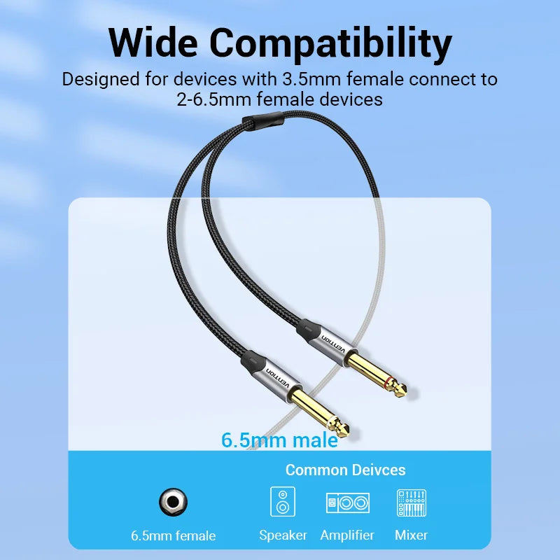 Câble Audio 3.5 mm vers Double 6.5 mm TRS Vention - Pour Mixeur/Ampli