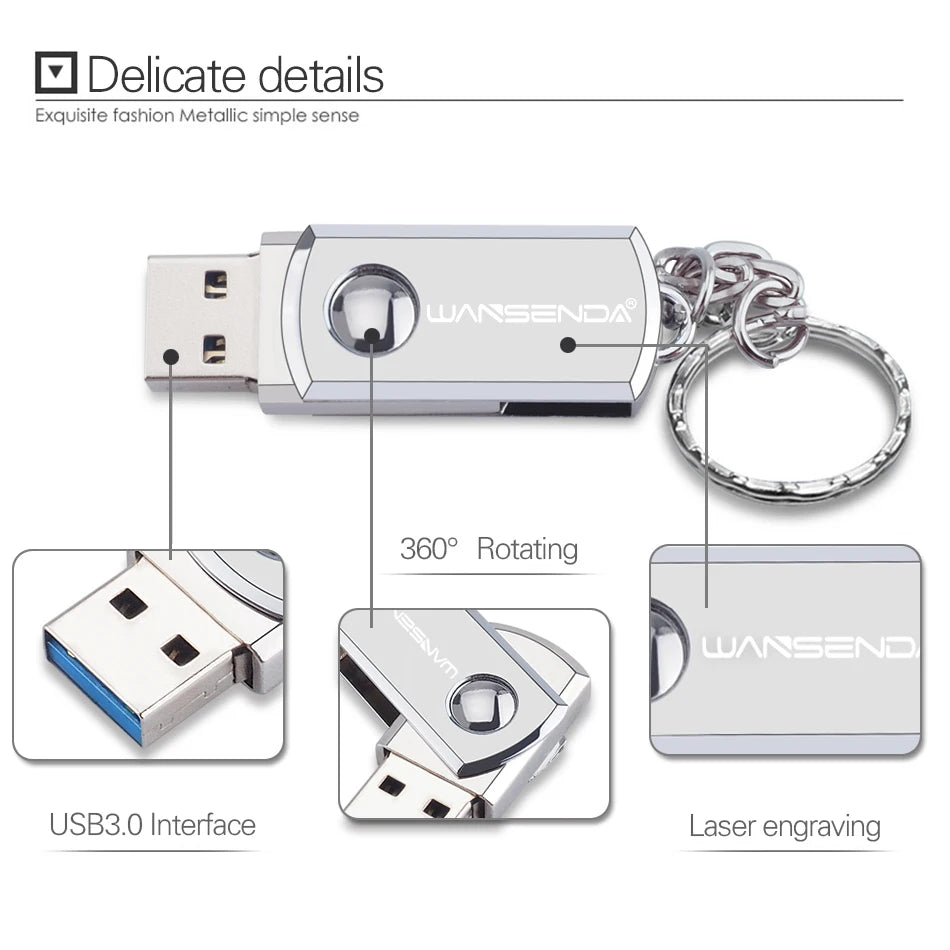 Clé USB 3.0 Métal Rotation 16 à 256 Go avec Porte-clés
