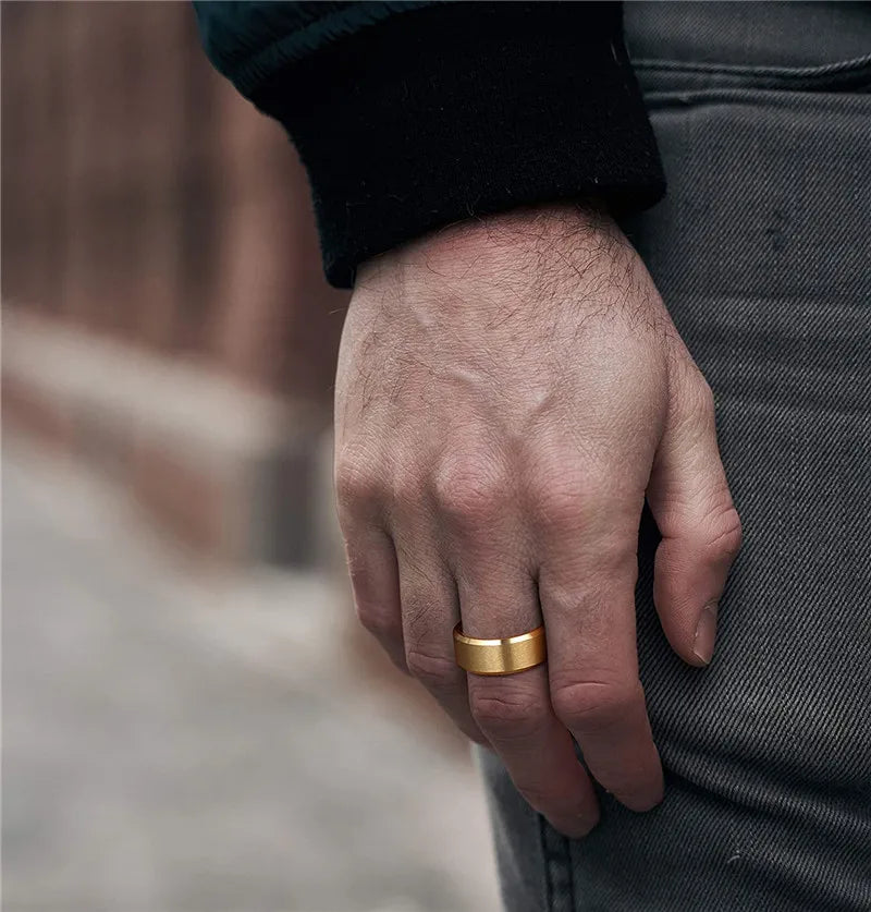 Bague Titane Pur Dorée 6 mm ou 8 mm - Alliance Mariage Brossée Luxe