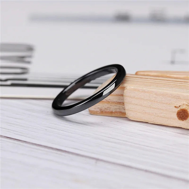 Bague Céramique Blanche/Noire 2-6 mm - Alliance Minimaliste Homme/Femme