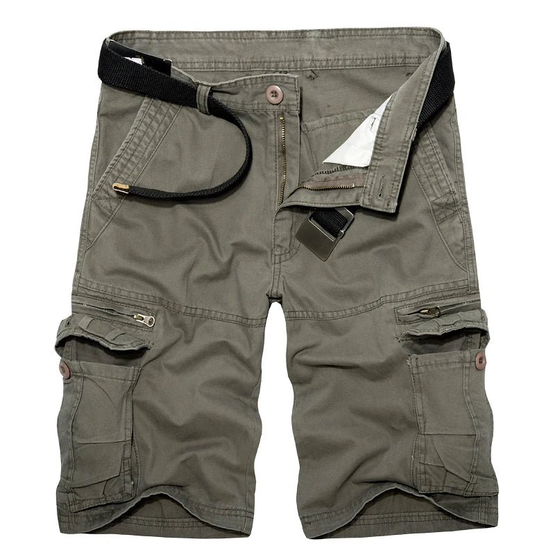 Short Cargo Militaire Homme Vert Armée - Lâche Multi-Poches Été