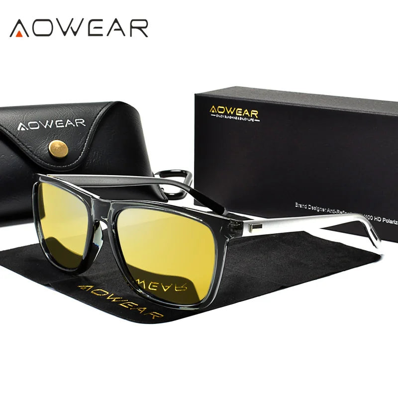 Lunettes Vision Nocturne HD Aowear - Jaune Homme Conduite de Nuit