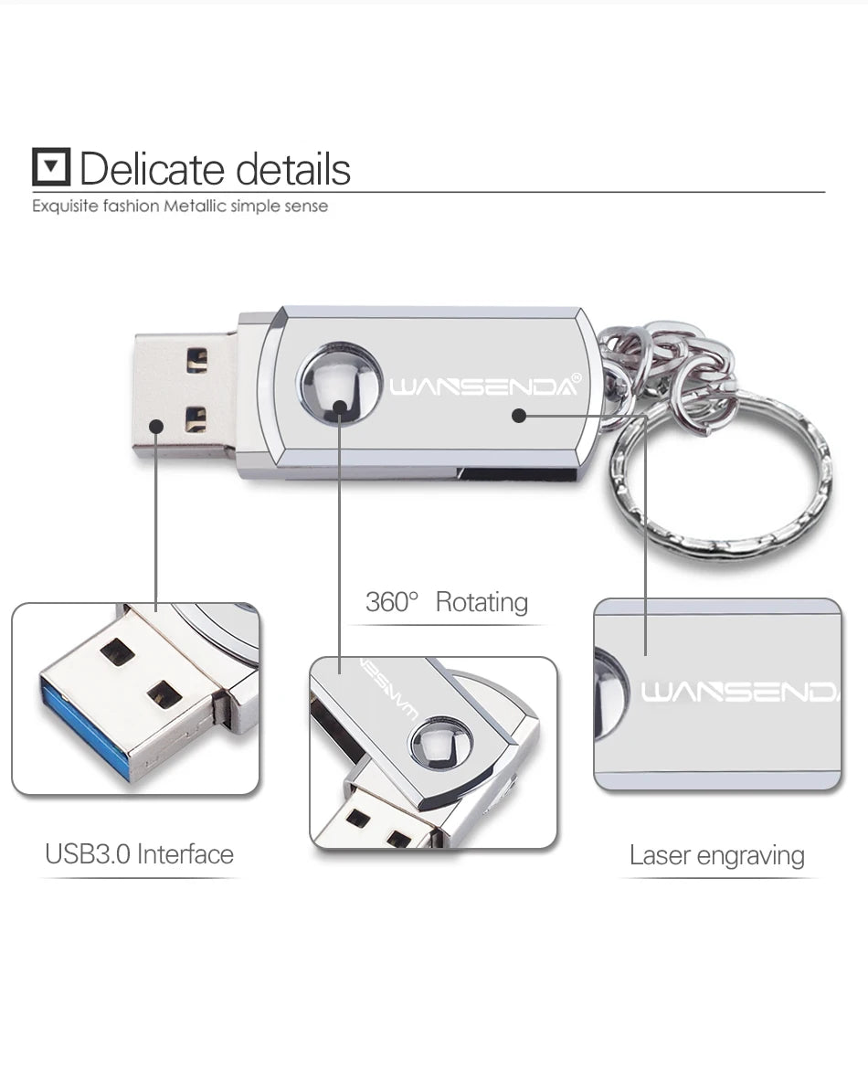 Clé USB 3.0 Métal Rotation 16 à 256 Go avec Porte-clés