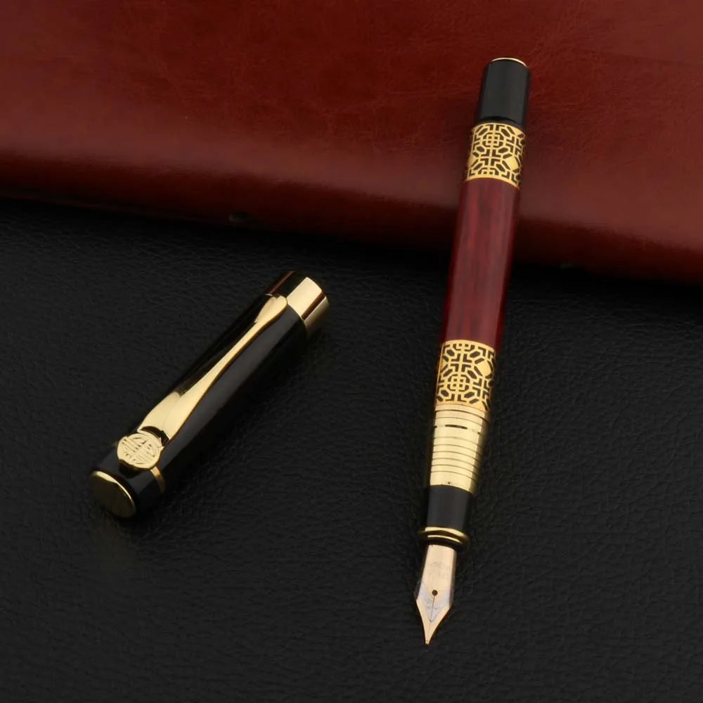 Stylo Plume Bois Acajou Sculpté Doré 530 - Luxe Bureau et Étudiant