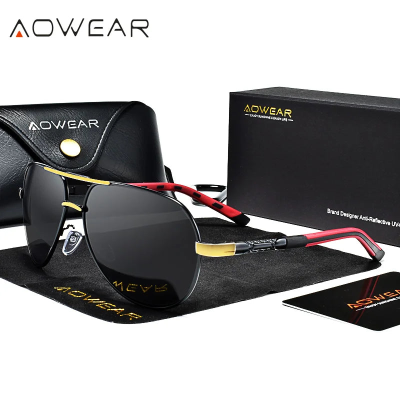 Lunettes de Soleil Aviateur Polarisées Aowear - Aluminium Homme Conduite