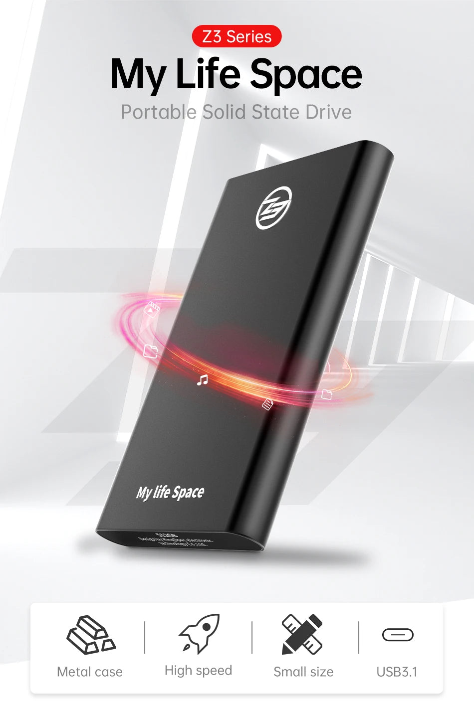 SSD Externe Portable KingSpec 120 Go à 1 To USB 3.1 Type-C