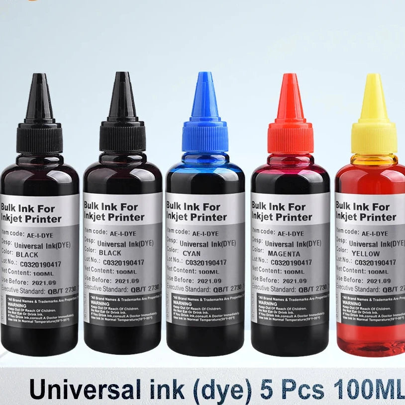Kit Encre Universelle Dye 5x100 ml pour HP Canon Epson Brother