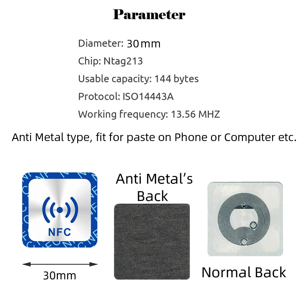 Étiquettes NFC NTAG213 - Lot de 6 Stickers 13.56 MHz pour Automatisation