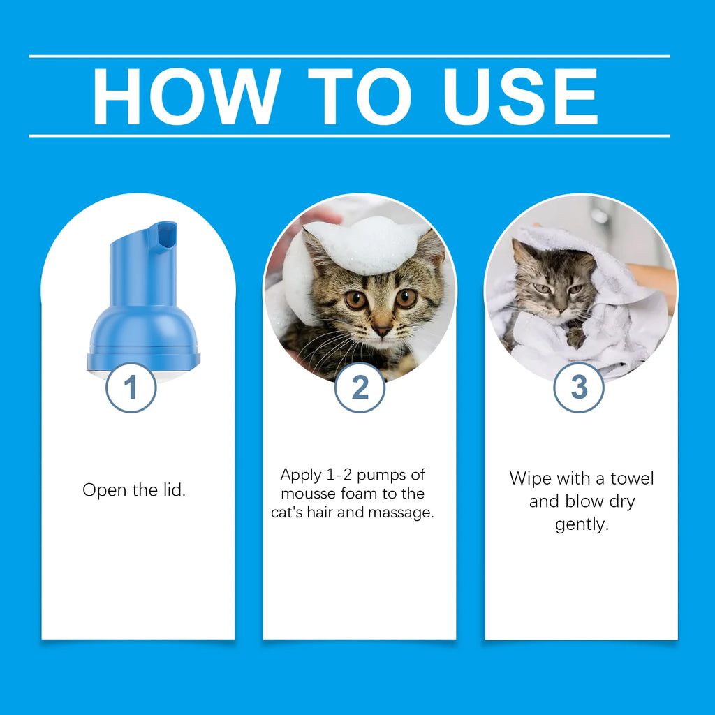 Shampoing Sec en Mousse pour Chiens et Chats – 60ml, Nettoyage sans Rinçage