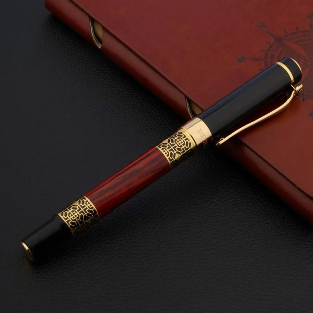 Stylo Plume Bois Acajou Sculpté Doré 530 - Luxe Bureau et Étudiant