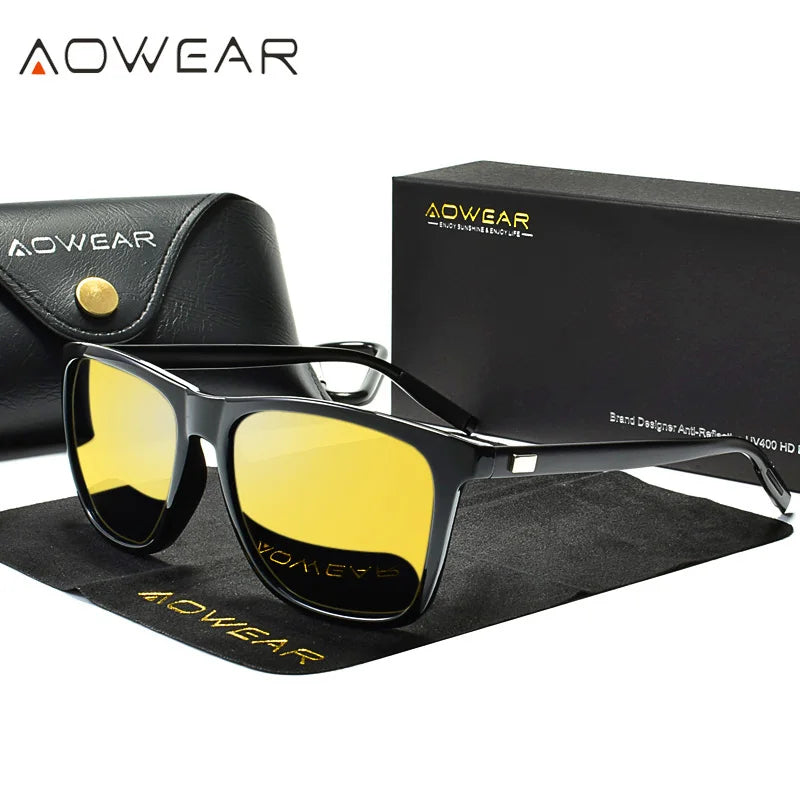 Lunettes Vision Nocturne HD Aowear - Jaune Homme Conduite de Nuit