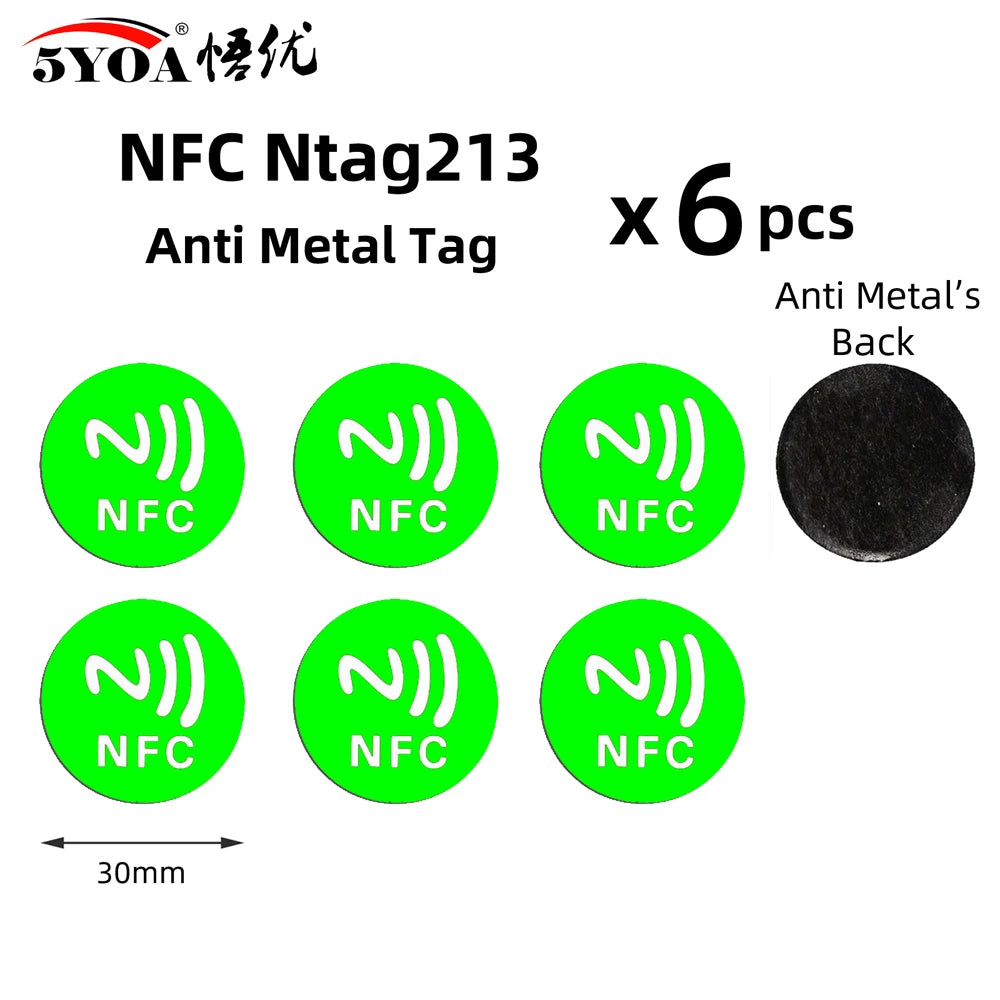 Étiquettes NFC NTAG213 - Lot de 6 Stickers 13.56 MHz pour Automatisation