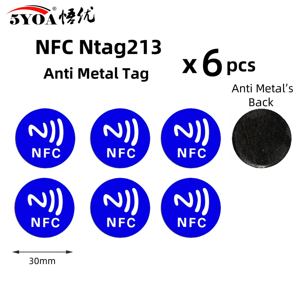Étiquettes NFC NTAG213 - Lot de 6 Stickers 13.56 MHz pour Automatisation