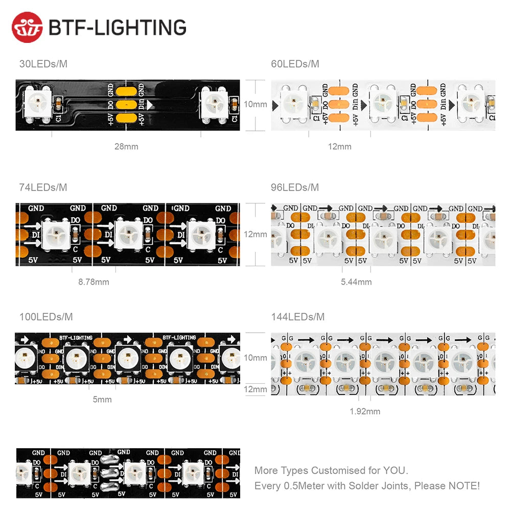 Bande LED WS2812B RGB Addressable 5V - Bandeau Intelligent DMX