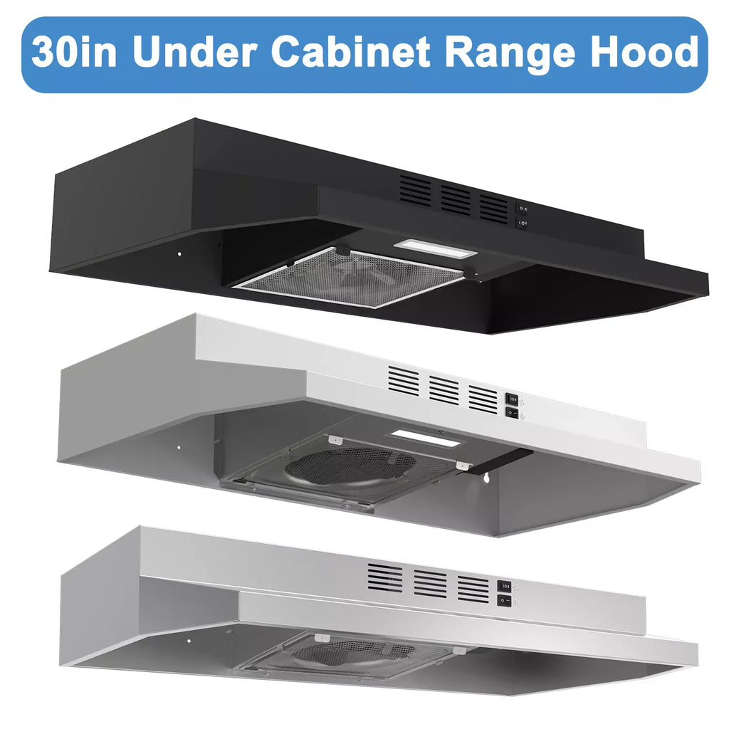 Hotte de Cuisine Sous Meuble 30 Pouces – 280 CFM, Acier Inoxydable 430, Filtre Aluminium + Charbon Actif